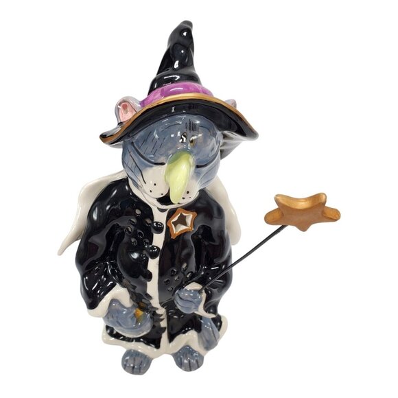 Blue Sky Clayworks Heather Goldminc Halloween Tea Light Luminary Cat Witch 10" - Picture 4 of 16